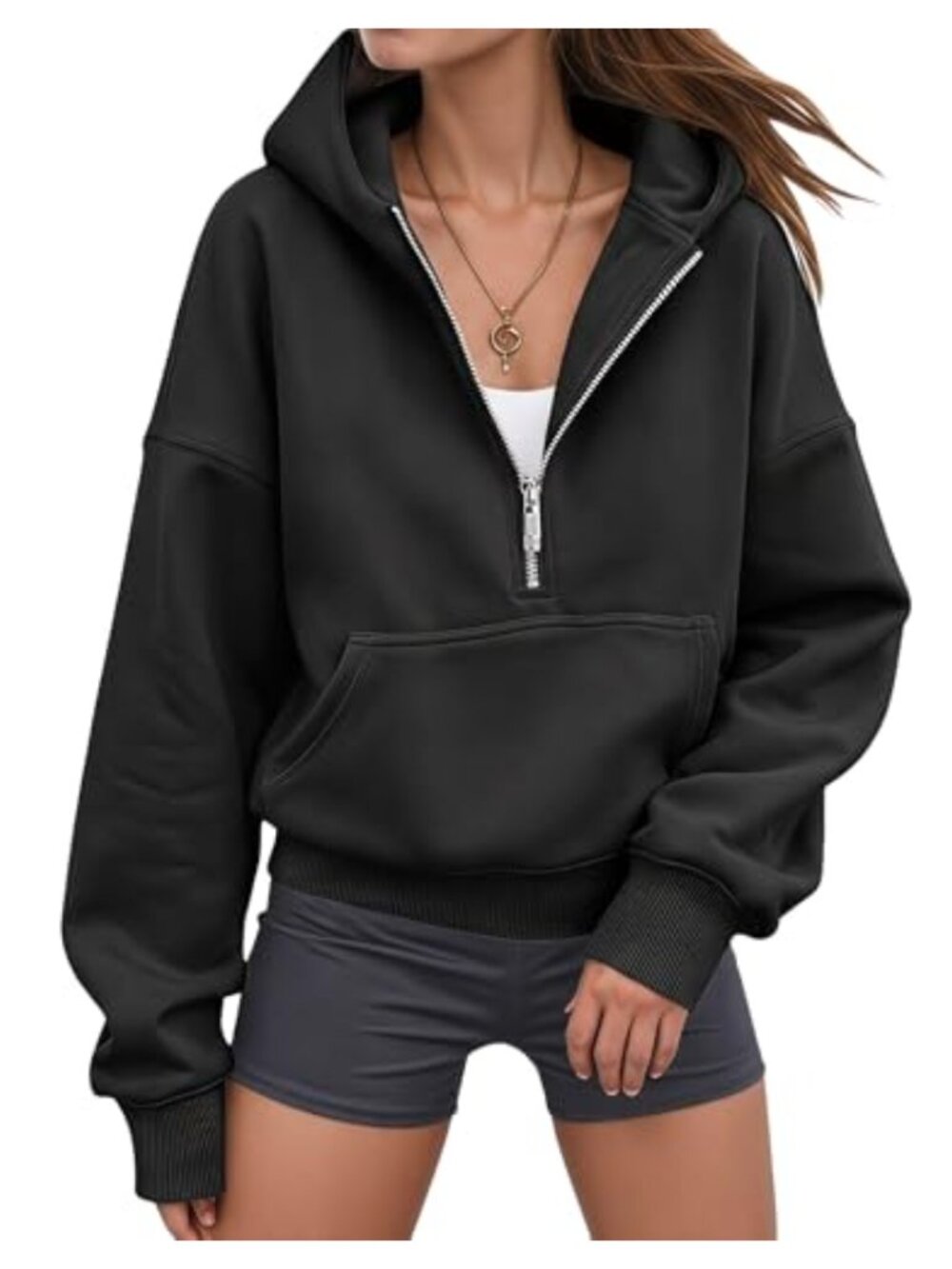 Oversized Half Zip Hoodie Womens Fleece Lined Pullover Sweatshirt with Pocket